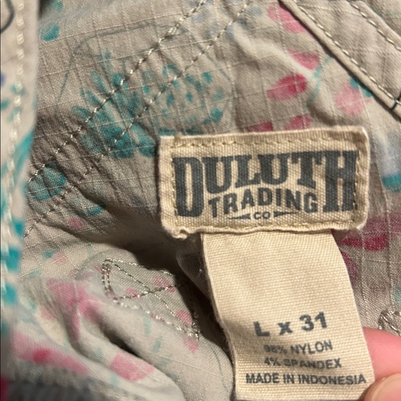 Duluth Trading Co Womens Gray and Pink Floral Patterned Overalls Size Large X 31 - Picture 2 of 16